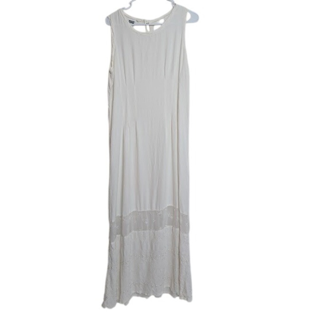 Johnny Was Women Sleeveless Maxi Dress L White Lace Trim Boho Summer Embroidered
